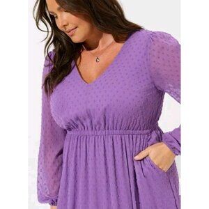 Torrid Tea Length Clip Dot Open Back A-Line Purple Dress Size 3 (22-24) Re$89.90